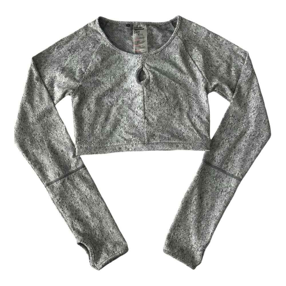 Gymshark Fleur Texture Charcoal Gray Marled Long Sleeve Crop Top